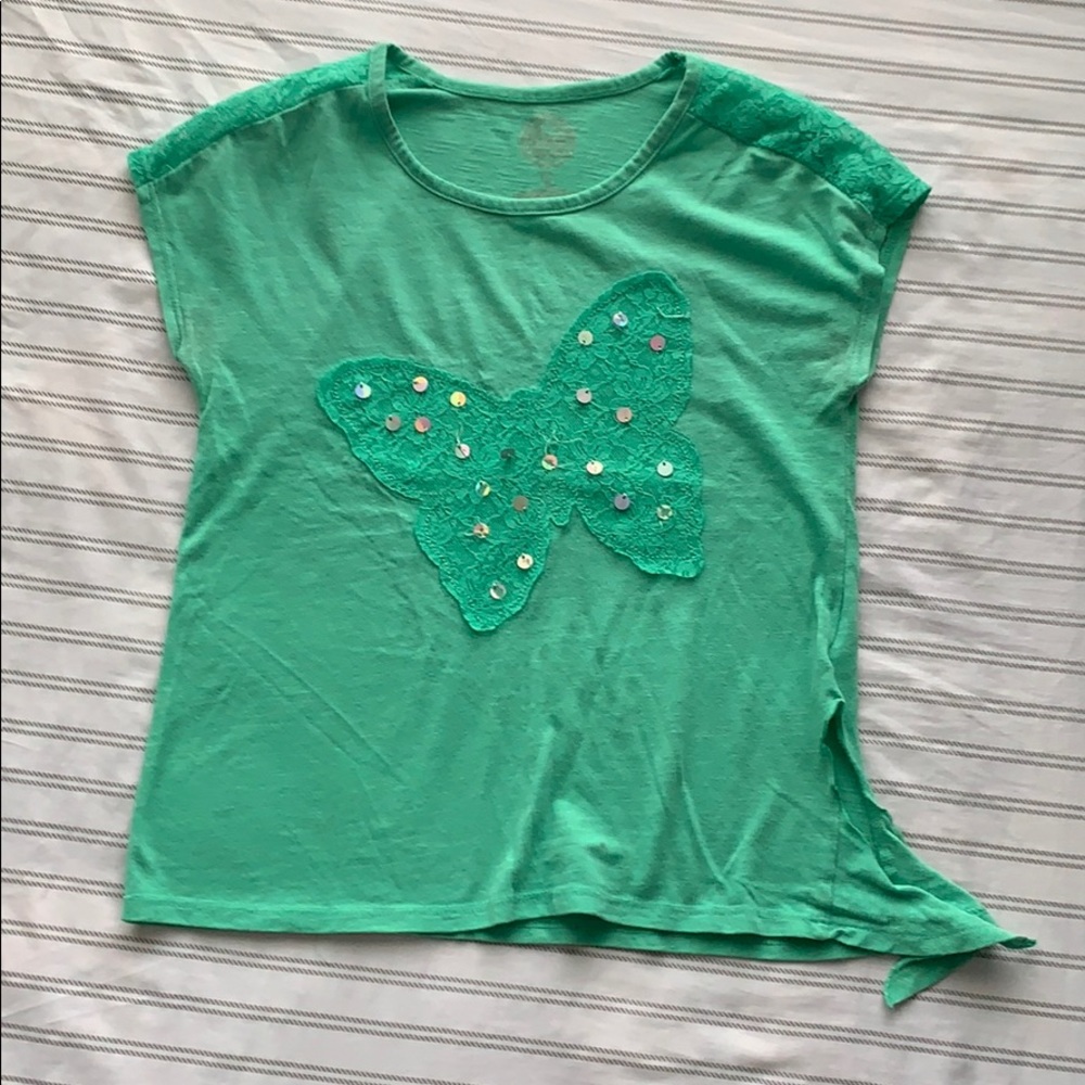 🌺 Girls Green Tie-Up Butterfly Shirt 🌺
